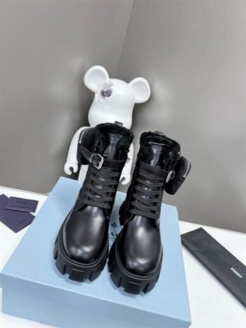 Prada Wool Thick-Soled Combat Boots