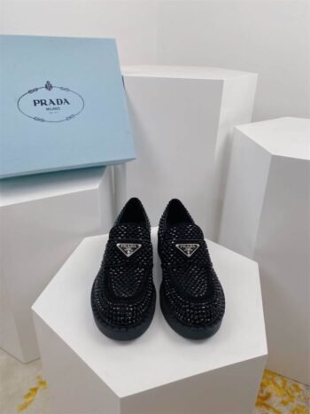 Prada Iconic Diamond Embellished Loafer for a Refined Step