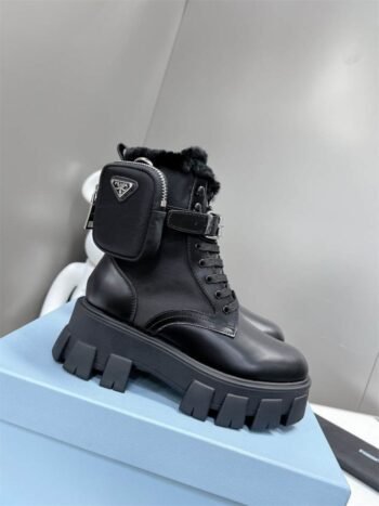 Prada Wool Thick-Soled Combat Boots